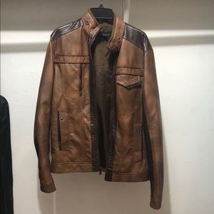 Brown 2-tone faux leather jacket